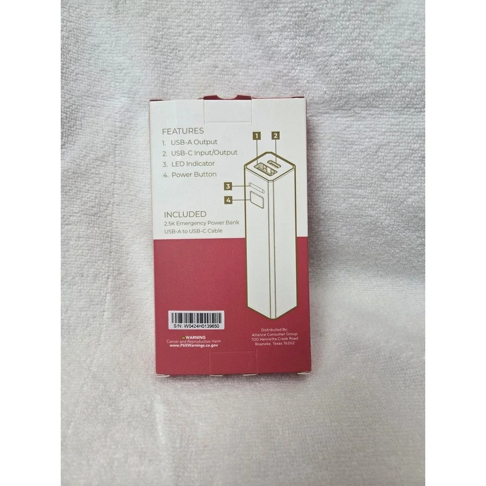 HALO 2.5 Emergency Power Bank‎ Red Brand New USB-A, USB-C Cable